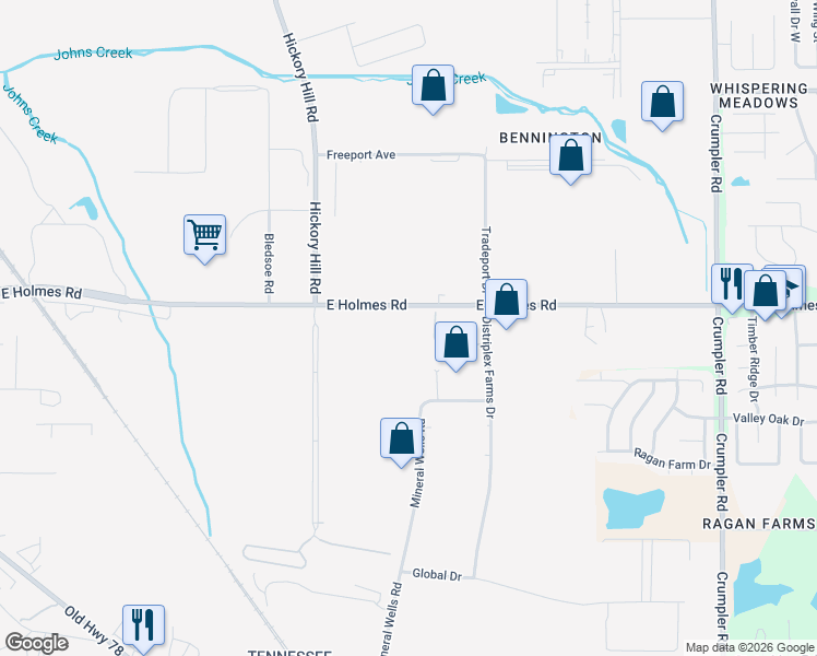 map of restaurants, bars, coffee shops, grocery stores, and more near 6071 East Holmes Road in Memphis