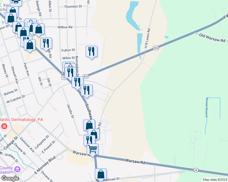 map of restaurants, bars, coffee shops, grocery stores, and more near 400 Pugh Road in Clinton