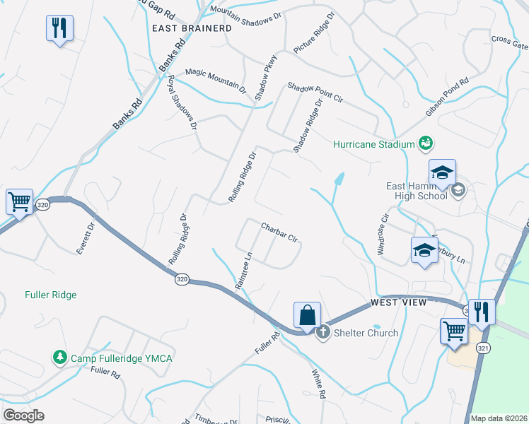 map of restaurants, bars, coffee shops, grocery stores, and more near 9401 Seasons Drive in Chattanooga
