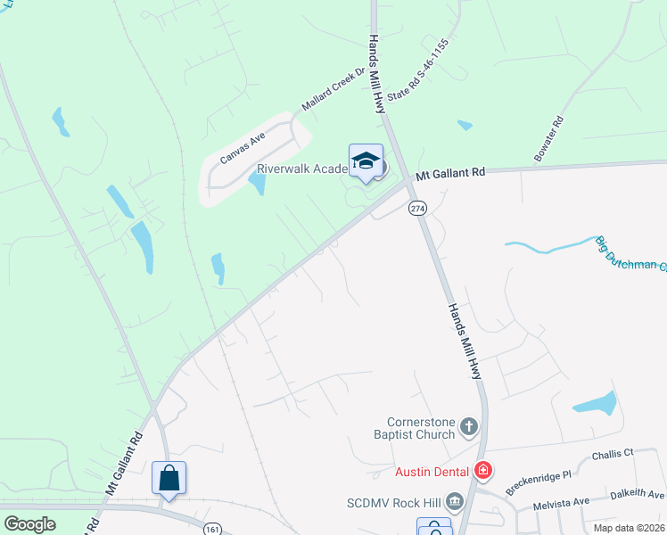 map of restaurants, bars, coffee shops, grocery stores, and more near 5811 Mount Gallant Road in Rock Hill