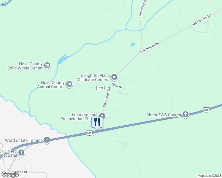 map of restaurants, bars, coffee shops, grocery stores, and more near 122 Steele Road in Raeford