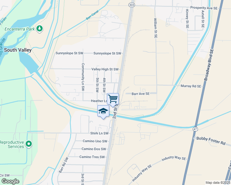 map of restaurants, bars, coffee shops, grocery stores, and more near 5005 3rd Street Southwest in Albuquerque