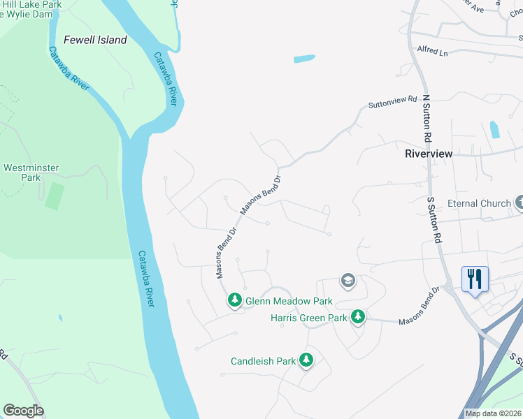 map of restaurants, bars, coffee shops, grocery stores, and more near 1256 Therns Ferry Drive in Fort Mill