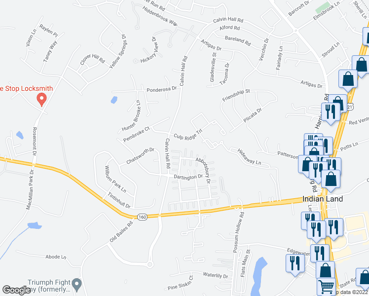 map of restaurants, bars, coffee shops, grocery stores, and more near 8421 Backer Lane in Indian Land