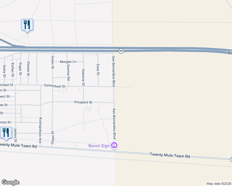 map of restaurants, bars, coffee shops, grocery stores, and more near in Boron