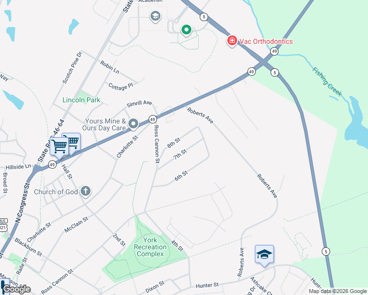 map of restaurants, bars, coffee shops, grocery stores, and more near 29 7th Street in York