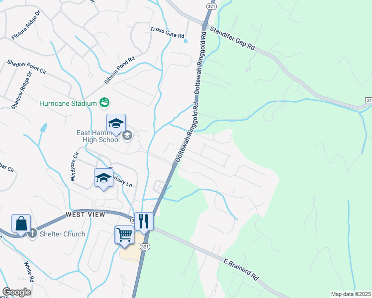 map of restaurants, bars, coffee shops, grocery stores, and more near 9710 Haven Port Lane in Ooltewah