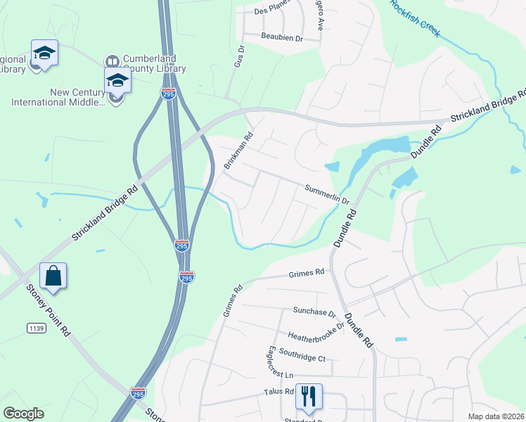 map of restaurants, bars, coffee shops, grocery stores, and more near 2932 Bakers Mill Road in Fayetteville