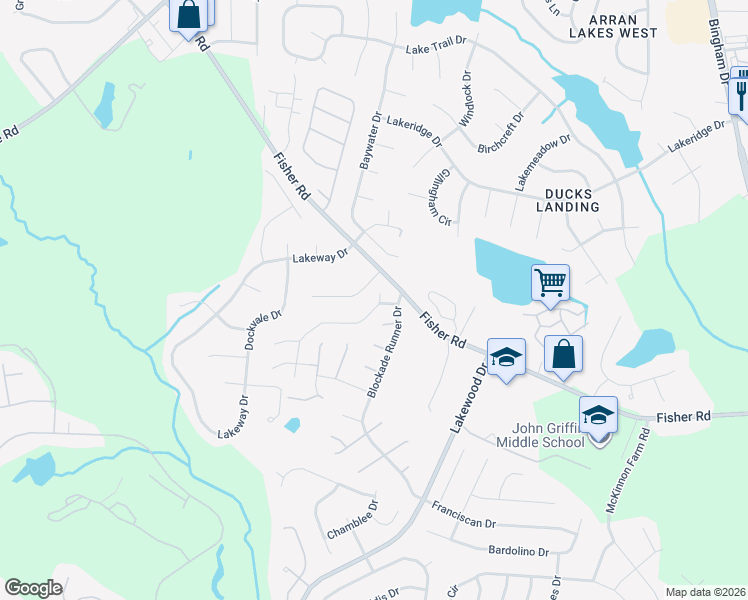 map of restaurants, bars, coffee shops, grocery stores, and more near 2708 Mosquera Drive in Fayetteville