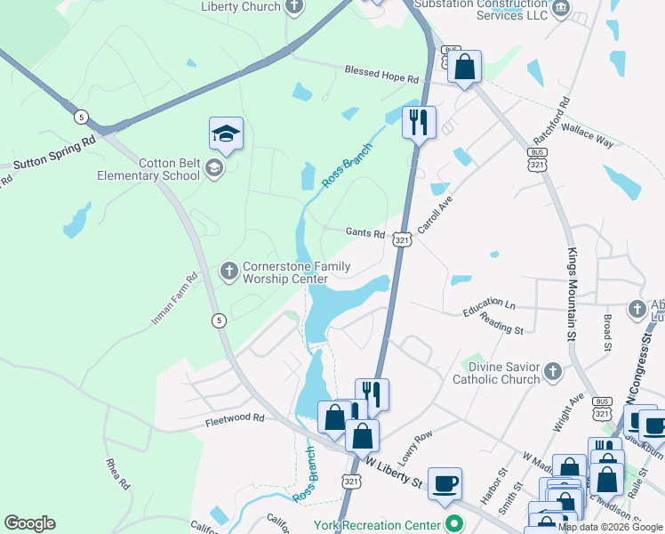 map of restaurants, bars, coffee shops, grocery stores, and more near 1187 Whitehall Hill Road in York