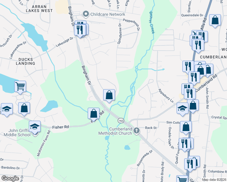 map of restaurants, bars, coffee shops, grocery stores, and more near 2534 Silver Bell Loop in Fayetteville