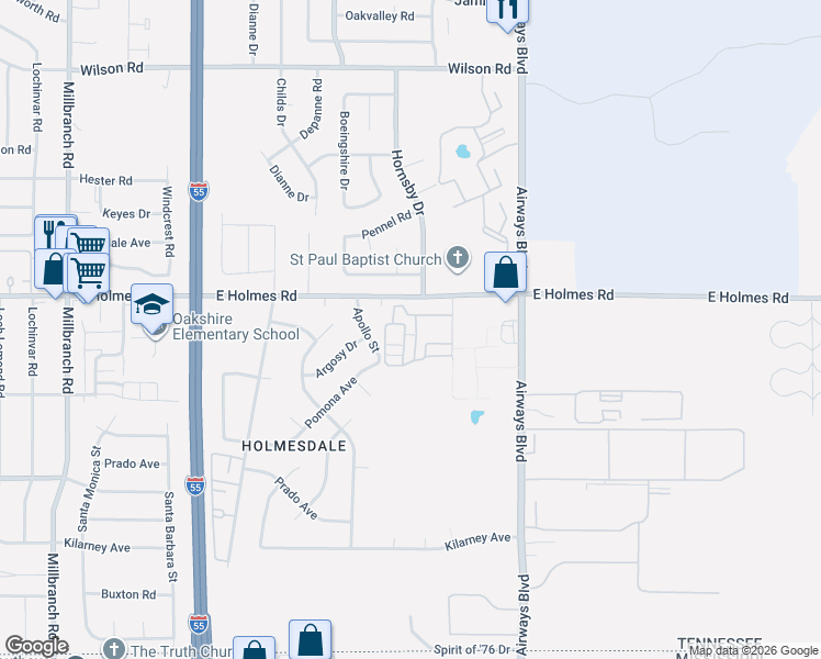 map of restaurants, bars, coffee shops, grocery stores, and more near 5240 Chatfield Drive in Memphis