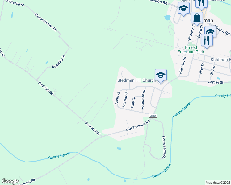 map of restaurants, bars, coffee shops, grocery stores, and more near 6216 Azelia Dr in Stedman