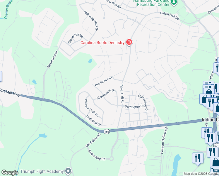 map of restaurants, bars, coffee shops, grocery stores, and more near 8283 Chatsworth Drive in Indian Land