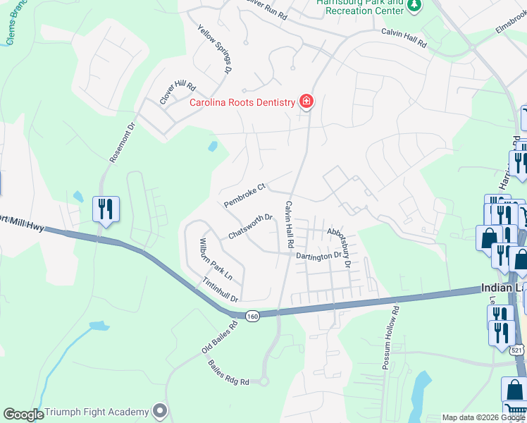 map of restaurants, bars, coffee shops, grocery stores, and more near 8283 Chatsworth Drive in Indian Land