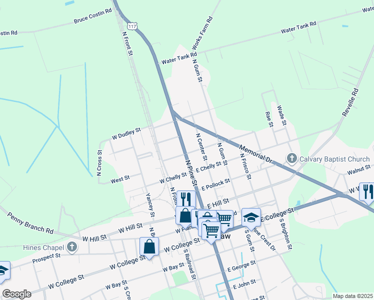 map of restaurants, bars, coffee shops, grocery stores, and more near 113 East North Street in Warsaw