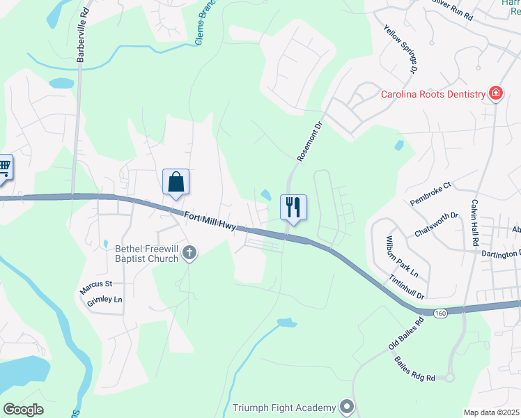map of restaurants, bars, coffee shops, grocery stores, and more near 9769 Blackash Road in Fort Mill