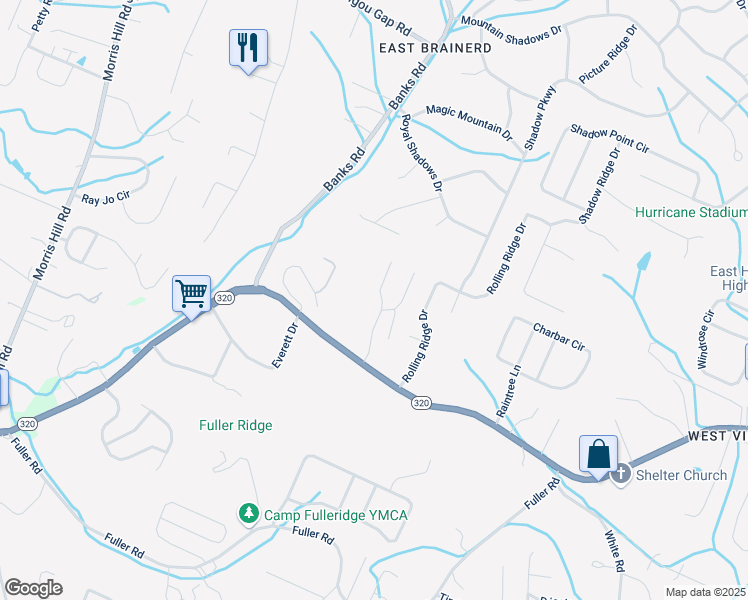 map of restaurants, bars, coffee shops, grocery stores, and more near 1641 Hamlet Drive in Chattanooga