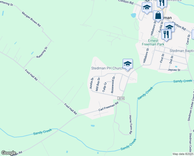 map of restaurants, bars, coffee shops, grocery stores, and more near 700 Mill Bay Drive in Stedman