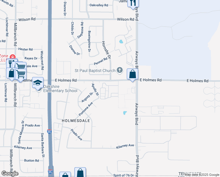 map of restaurants, bars, coffee shops, grocery stores, and more near 5240 Chatfield Drive in Memphis