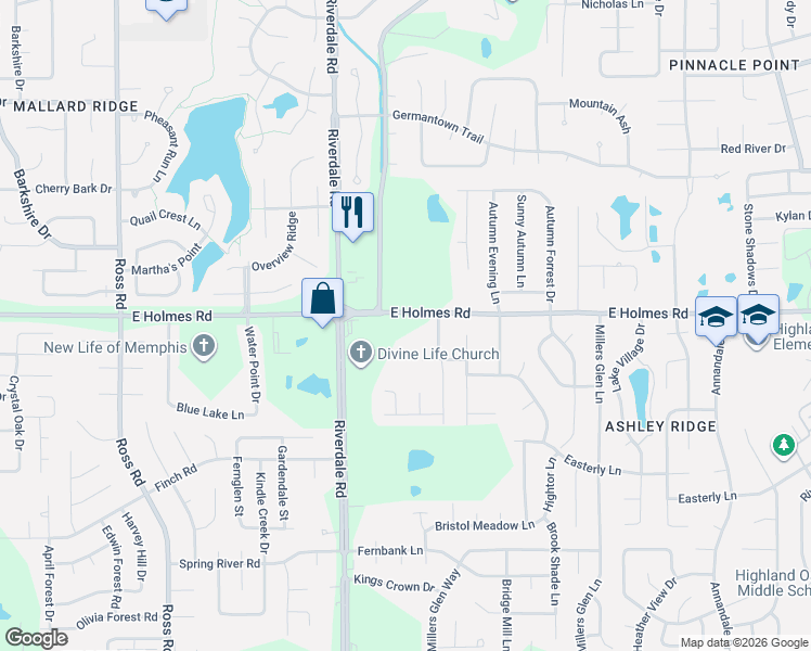 map of restaurants, bars, coffee shops, grocery stores, and more near 7045 East Holmes Road in Memphis