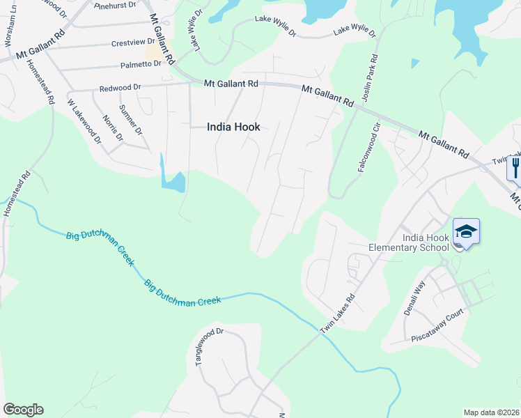 map of restaurants, bars, coffee shops, grocery stores, and more near 1842 Forest Lake Drive in Rock Hill