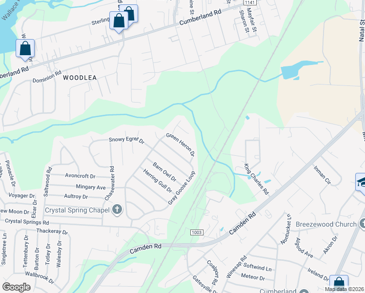 map of restaurants, bars, coffee shops, grocery stores, and more near 2650 Green Heron Drive in Fayetteville