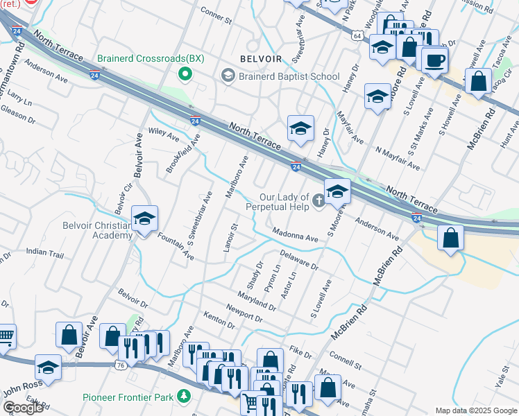 map of restaurants, bars, coffee shops, grocery stores, and more near 4324 Worsham Avenue in Chattanooga
