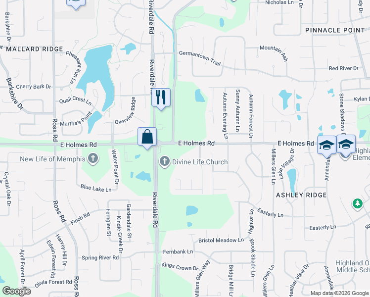 map of restaurants, bars, coffee shops, grocery stores, and more near 7045 East Holmes Road in Memphis