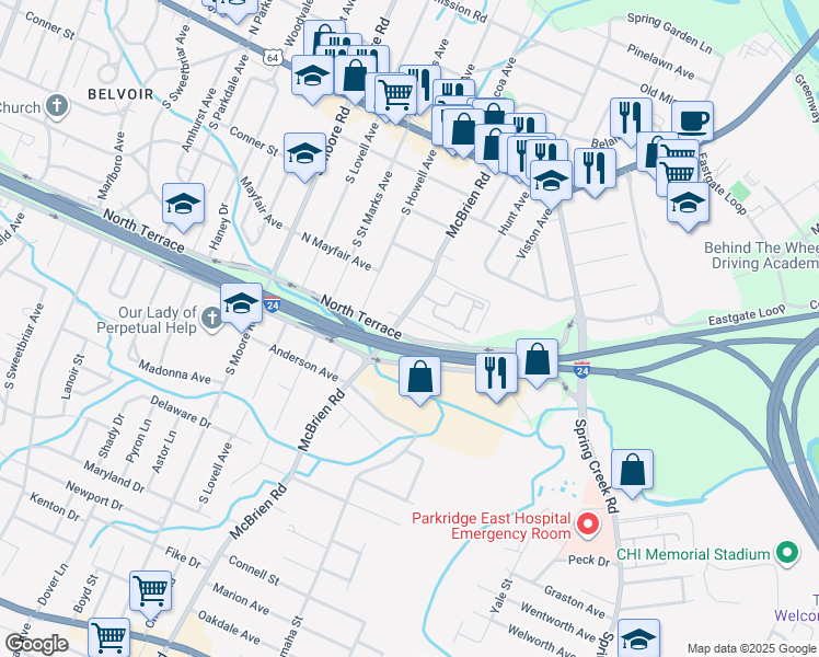 map of restaurants, bars, coffee shops, grocery stores, and more near 316 Mcbrien Road in Chattanooga