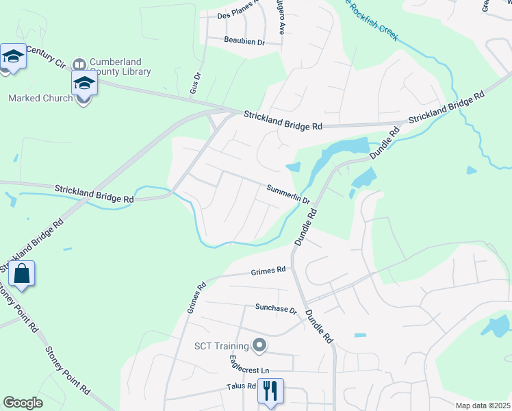 map of restaurants, bars, coffee shops, grocery stores, and more near 2925 Coachway Drive in Fayetteville