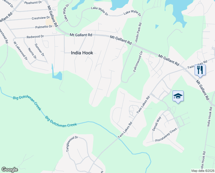 map of restaurants, bars, coffee shops, grocery stores, and more near 756 Amy Lee Lane in Rock Hill