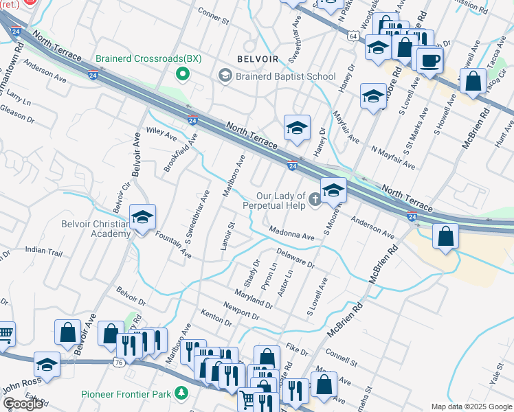 map of restaurants, bars, coffee shops, grocery stores, and more near 4324 Worsham Avenue in Chattanooga