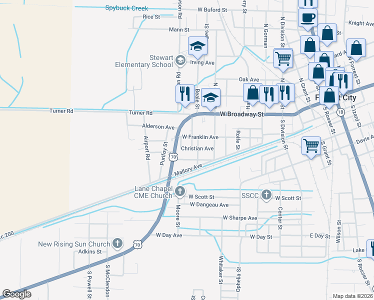 map of restaurants, bars, coffee shops, grocery stores, and more near 811 Christian Avenue in Forrest City