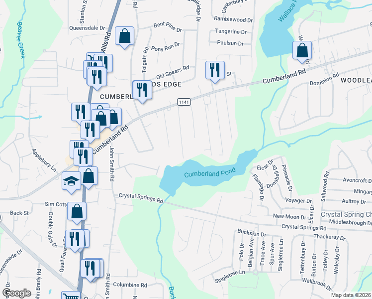 map of restaurants, bars, coffee shops, grocery stores, and more near 2523 Penny Drive in Fayetteville