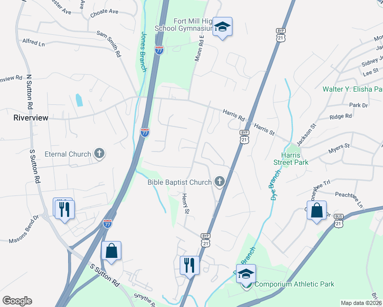 map of restaurants, bars, coffee shops, grocery stores, and more near 229 Epps Road in Fort Mill
