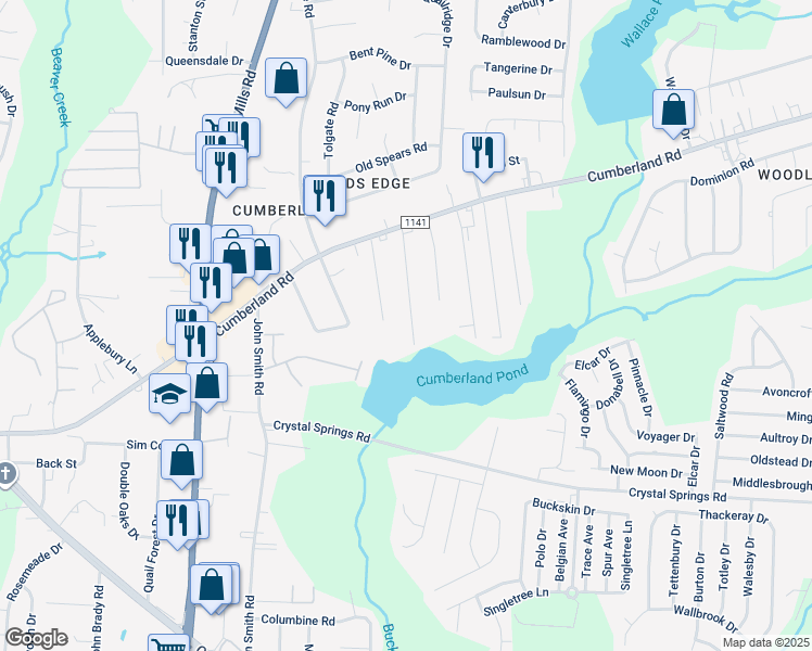 map of restaurants, bars, coffee shops, grocery stores, and more near 2523 Penny Drive in Fayetteville