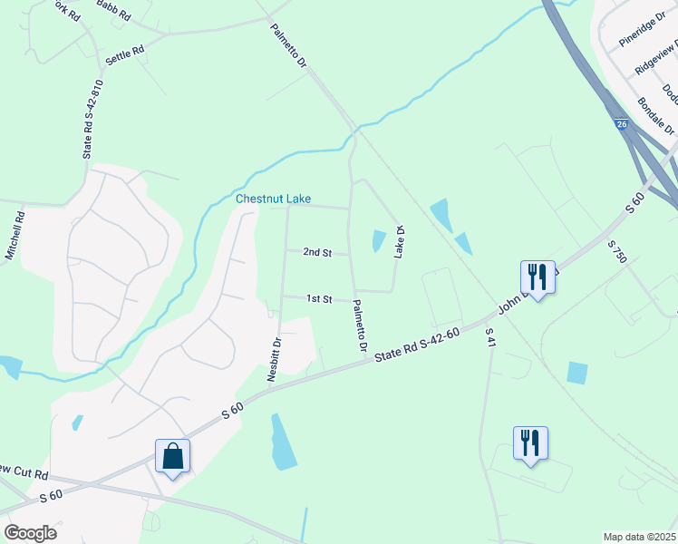 map of restaurants, bars, coffee shops, grocery stores, and more near 25 Palmetto Drive in Inman