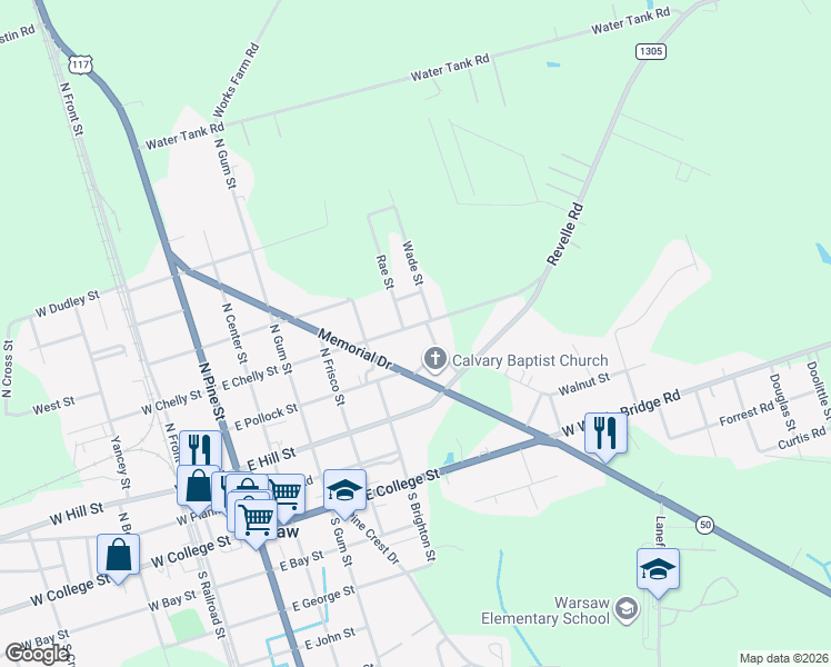 map of restaurants, bars, coffee shops, grocery stores, and more near 606 E Chelly St in Warsaw
