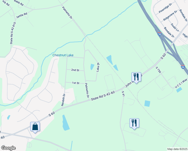 map of restaurants, bars, coffee shops, grocery stores, and more near 9 Lake Drive in Inman