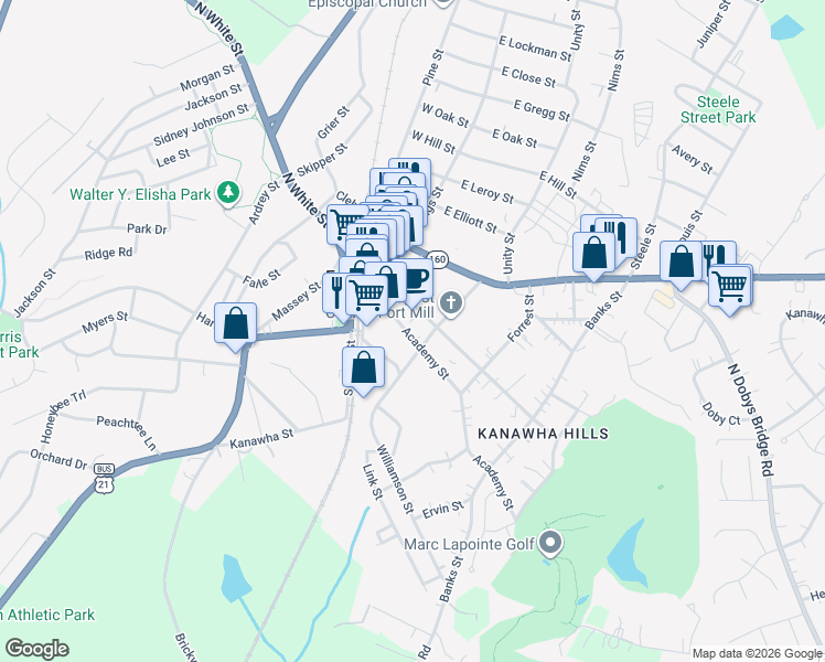 map of restaurants, bars, coffee shops, grocery stores, and more near 129 State Route 277 in Fort Mill