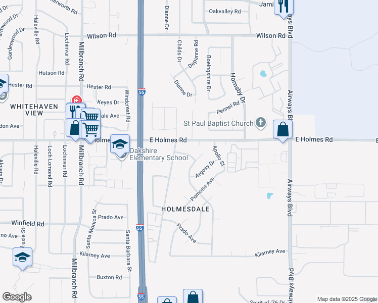 map of restaurants, bars, coffee shops, grocery stores, and more near 1956 Ponderosa Avenue in Memphis