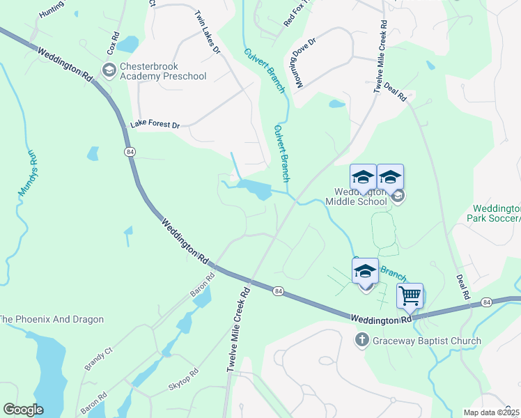 map of restaurants, bars, coffee shops, grocery stores, and more near 1334 Weddington Hills Dr in Matthews