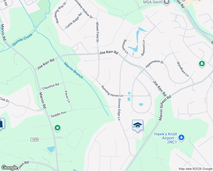 map of restaurants, bars, coffee shops, grocery stores, and more near 424 Running Horse Lane in Waxhaw