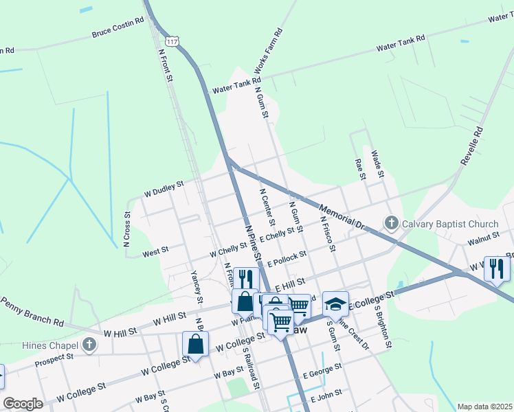 map of restaurants, bars, coffee shops, grocery stores, and more near 113 East North Street in Warsaw