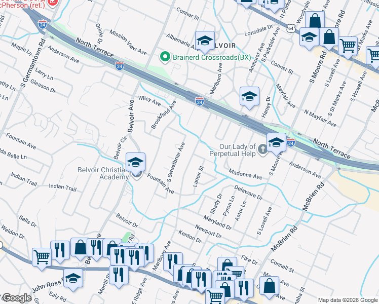 map of restaurants, bars, coffee shops, grocery stores, and more near 613 Marlboro Avenue in Chattanooga