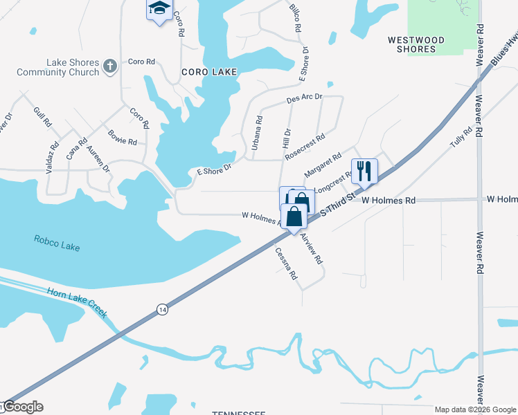 map of restaurants, bars, coffee shops, grocery stores, and more near 1359 Longcrest Road in Memphis