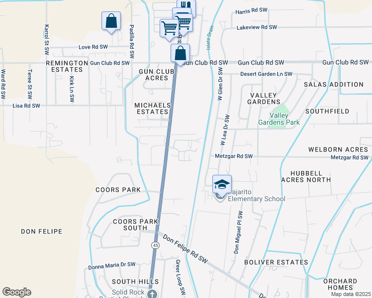 map of restaurants, bars, coffee shops, grocery stores, and more near 5090 Coors Boulevard Southwest in Albuquerque