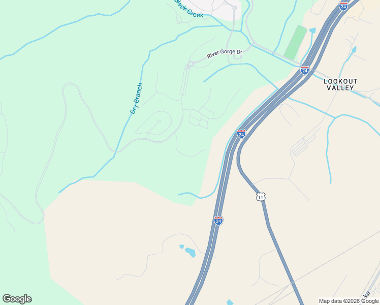 map of restaurants, bars, coffee shops, grocery stores, and more near River Gorge Drive in Chattanooga