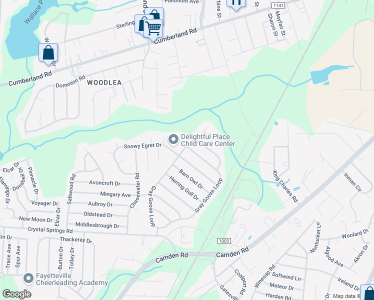 map of restaurants, bars, coffee shops, grocery stores, and more near 2004 Gray Goose Loop in Fayetteville